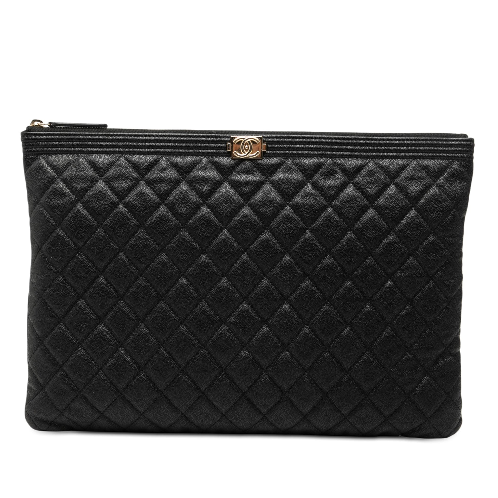 Chanel Large Quilted Caviar Boy O Case Clutch