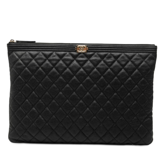 Chanel Large Quilted Caviar Boy O Case Clutch