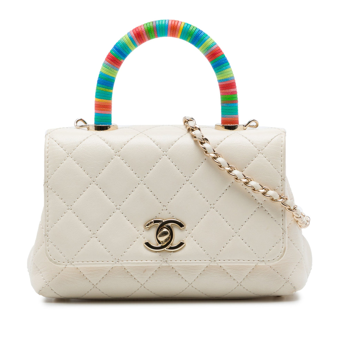 Chanel Extra Mini Quilted Goatskin Rainbow Top Handle Flap