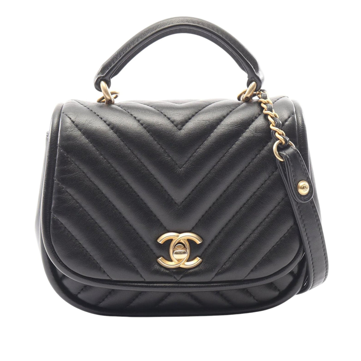 Chanel Mini Reverse Quilted Chevron Lambskin Round Satchel