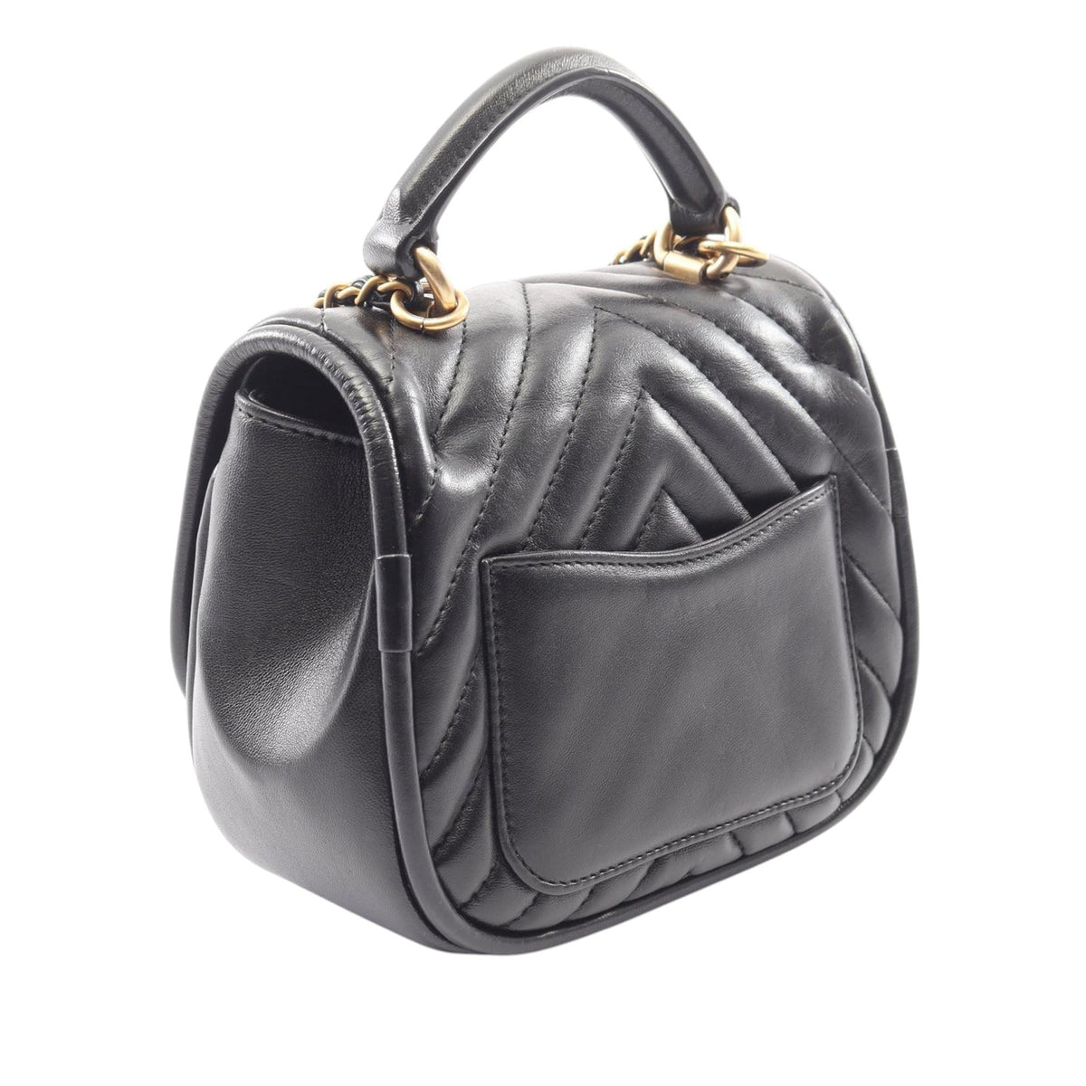 Chanel Mini Reverse Quilted Chevron Lambskin Round Satchel