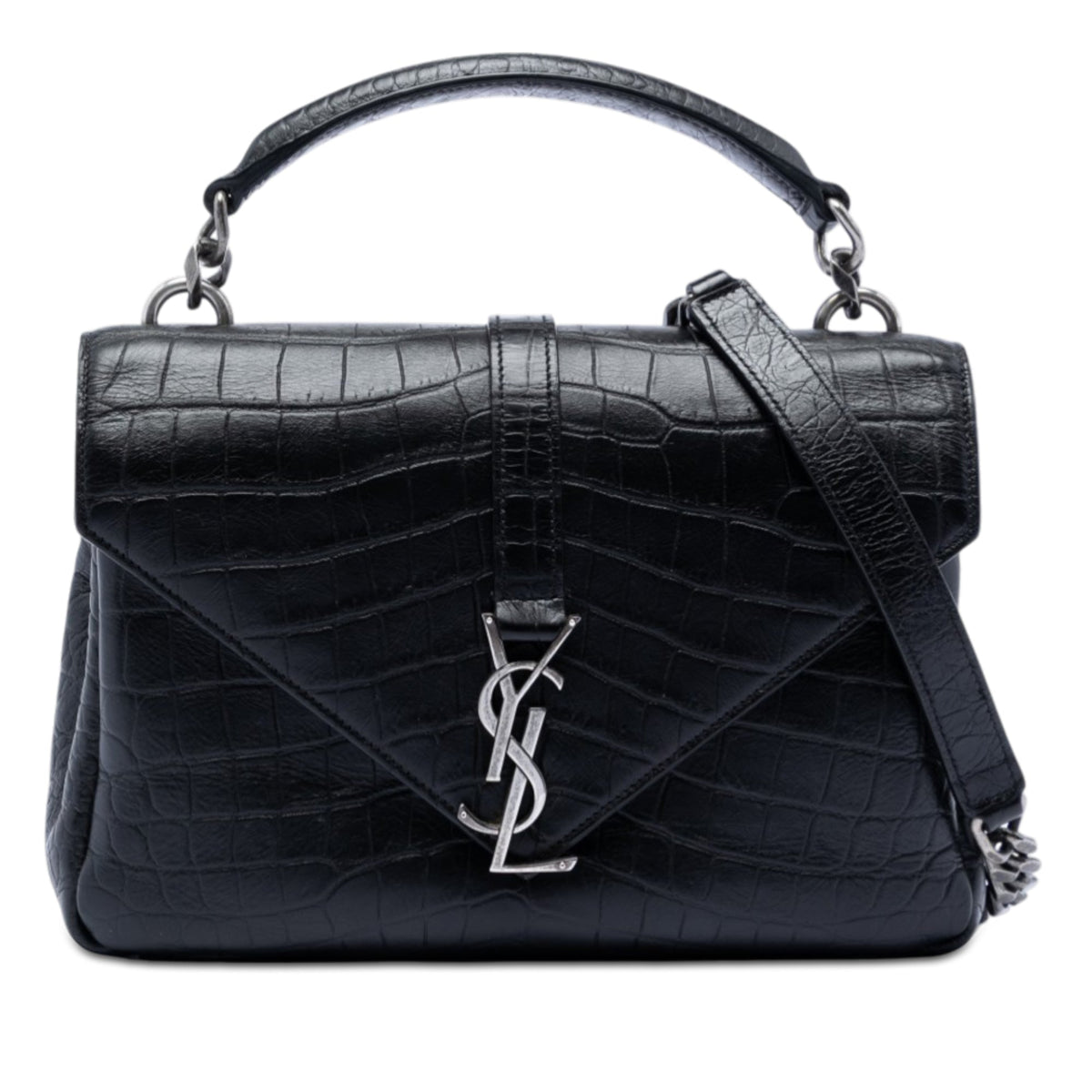 Medium Croc Embossed Leather College Satchel