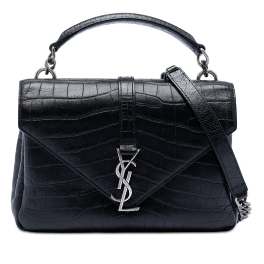 Medium Croc Embossed Leather College Satchel