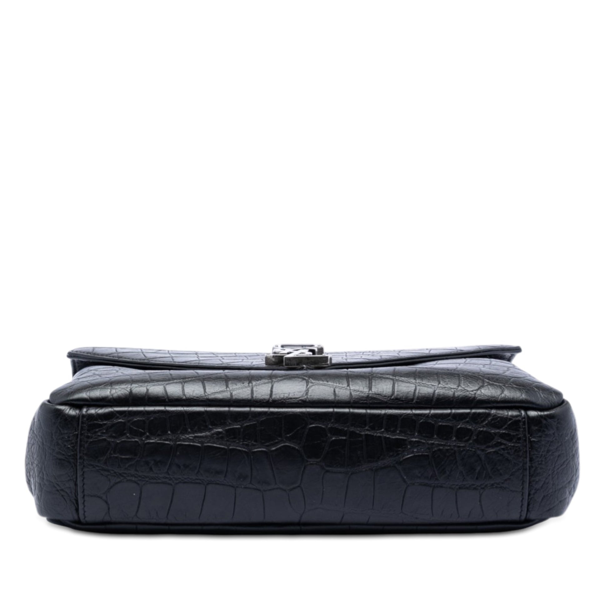 Medium Croc Embossed Leather College Satchel