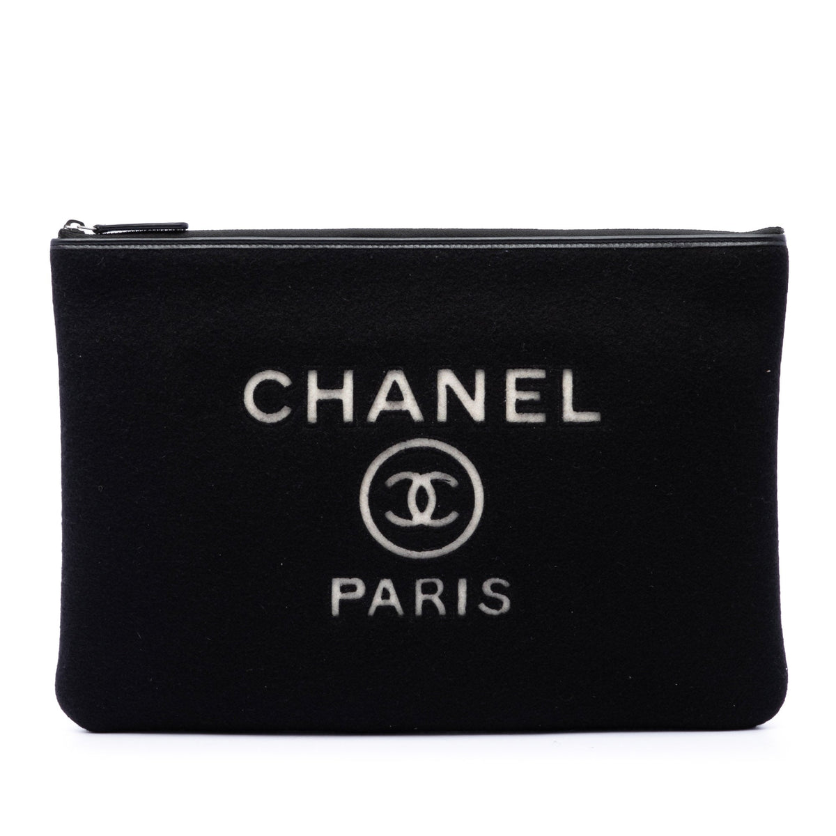 Chanel Large Wool Felt Deauville O Case Clutch — Black