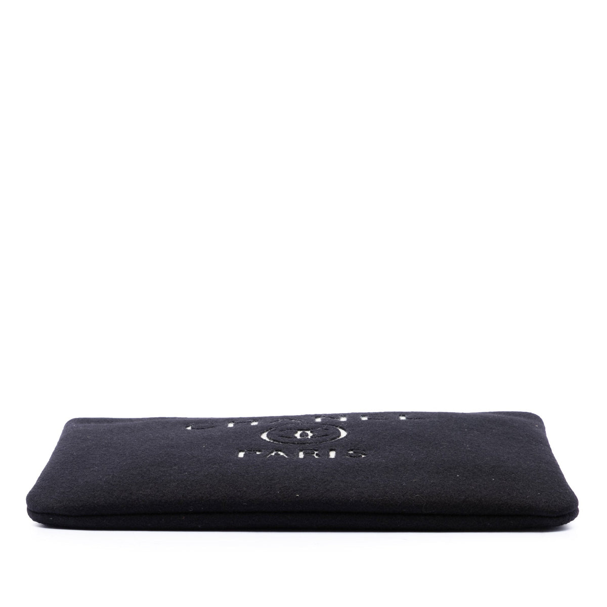 Chanel Large Wool Felt Deauville O Case Clutch — Black