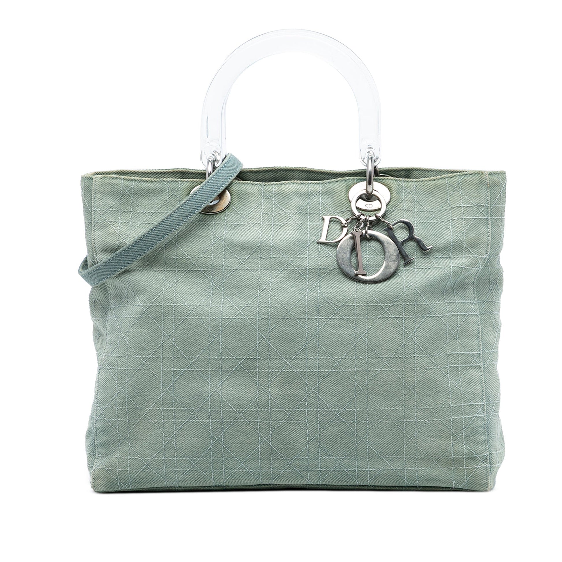 Dior Large Denim Cannage Acrylic Handles Lady Dior