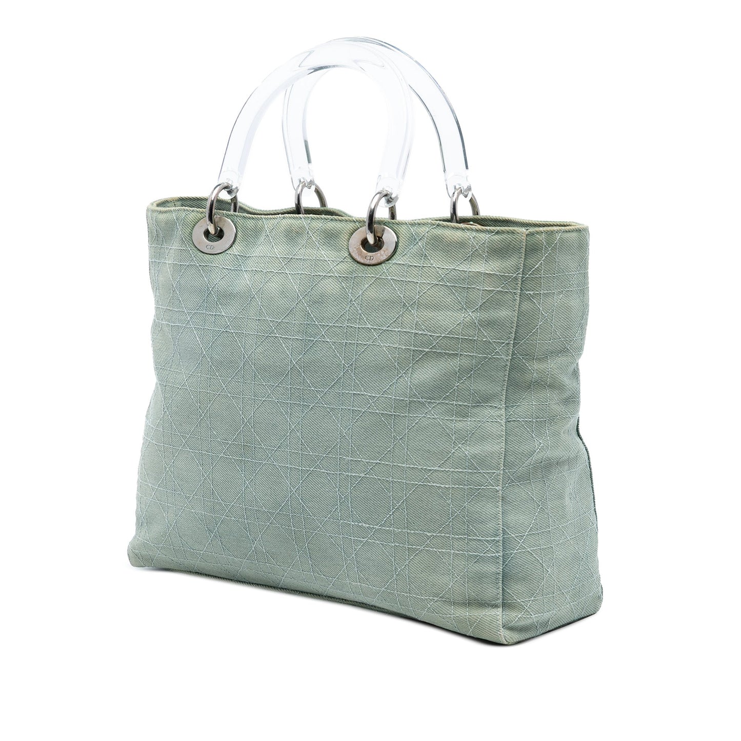 Dior Large Denim Cannage Acrylic Handles Lady Dior