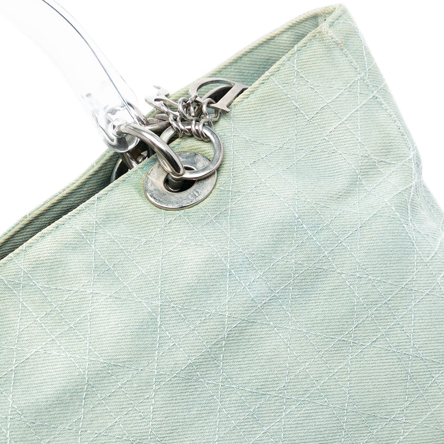 Dior Large Denim Cannage Acrylic Handles Lady Dior