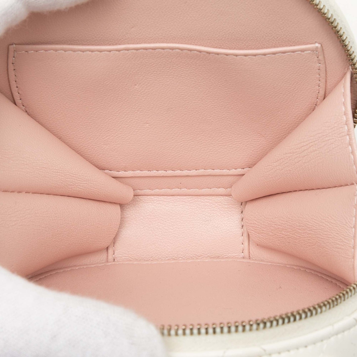Chanel Quilted Lambskin Handle With Care Round Vanity Case with Chain