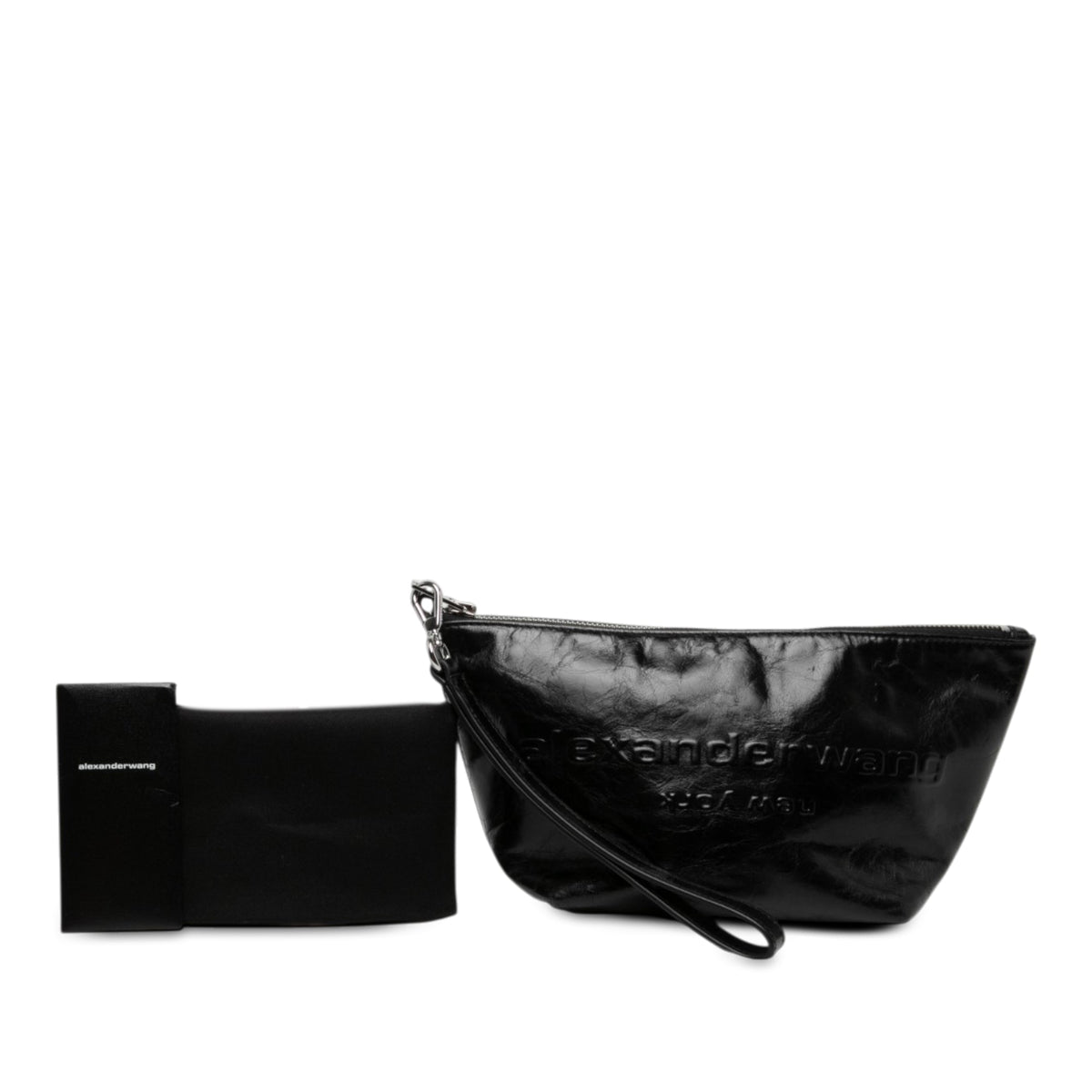 Alexander Wang Crackled Patent Punch Wristlet Zip Pouch — Black