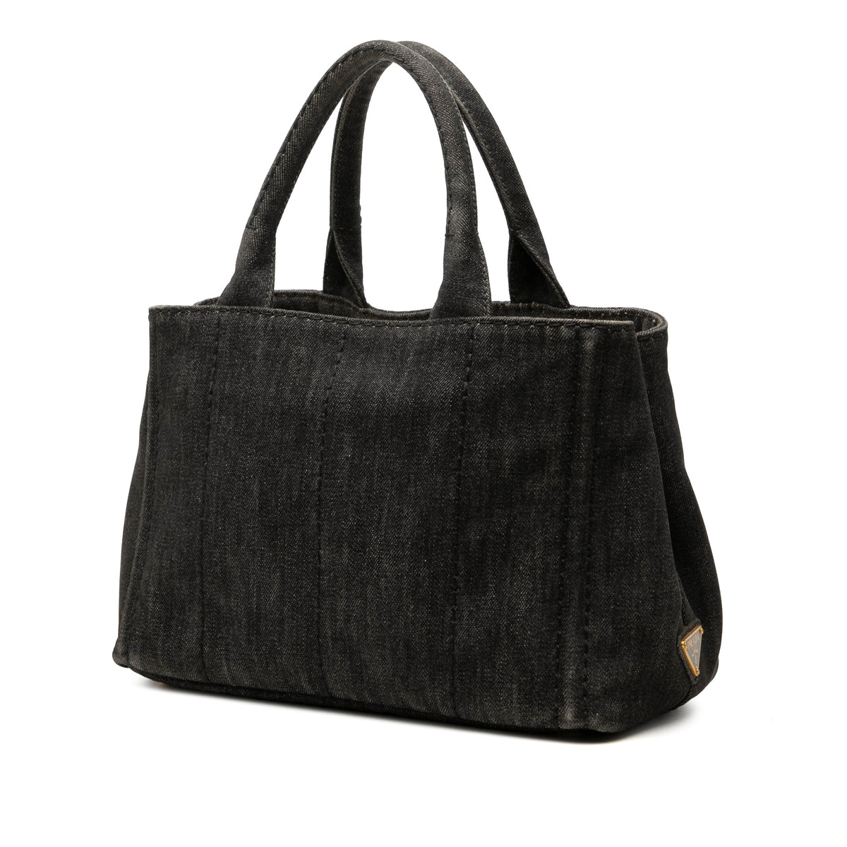 Prada Small Denim Canapa Logo Tote — Gray