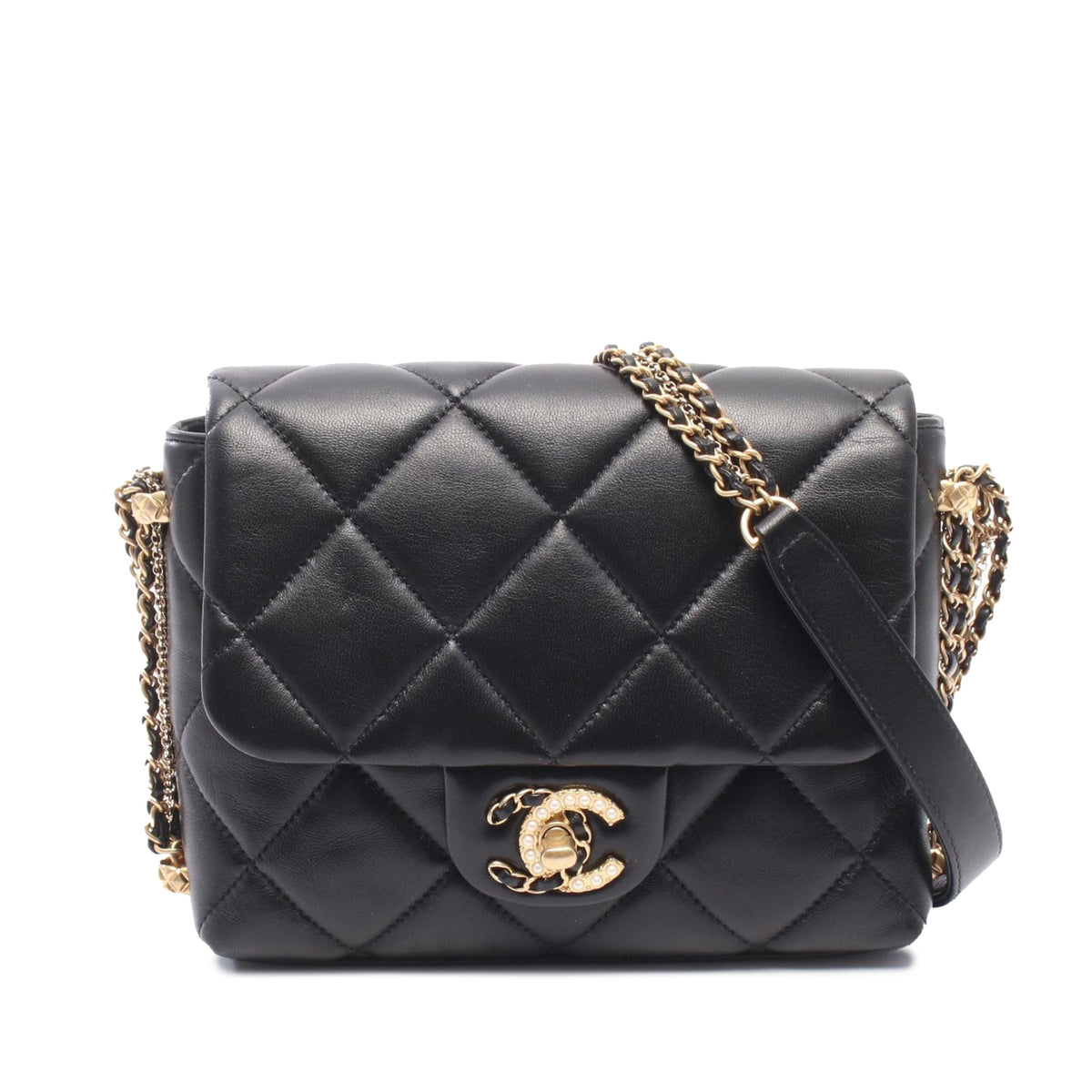 Chanel Mini Quilted Lambskin Crush on Chains Flap — Black