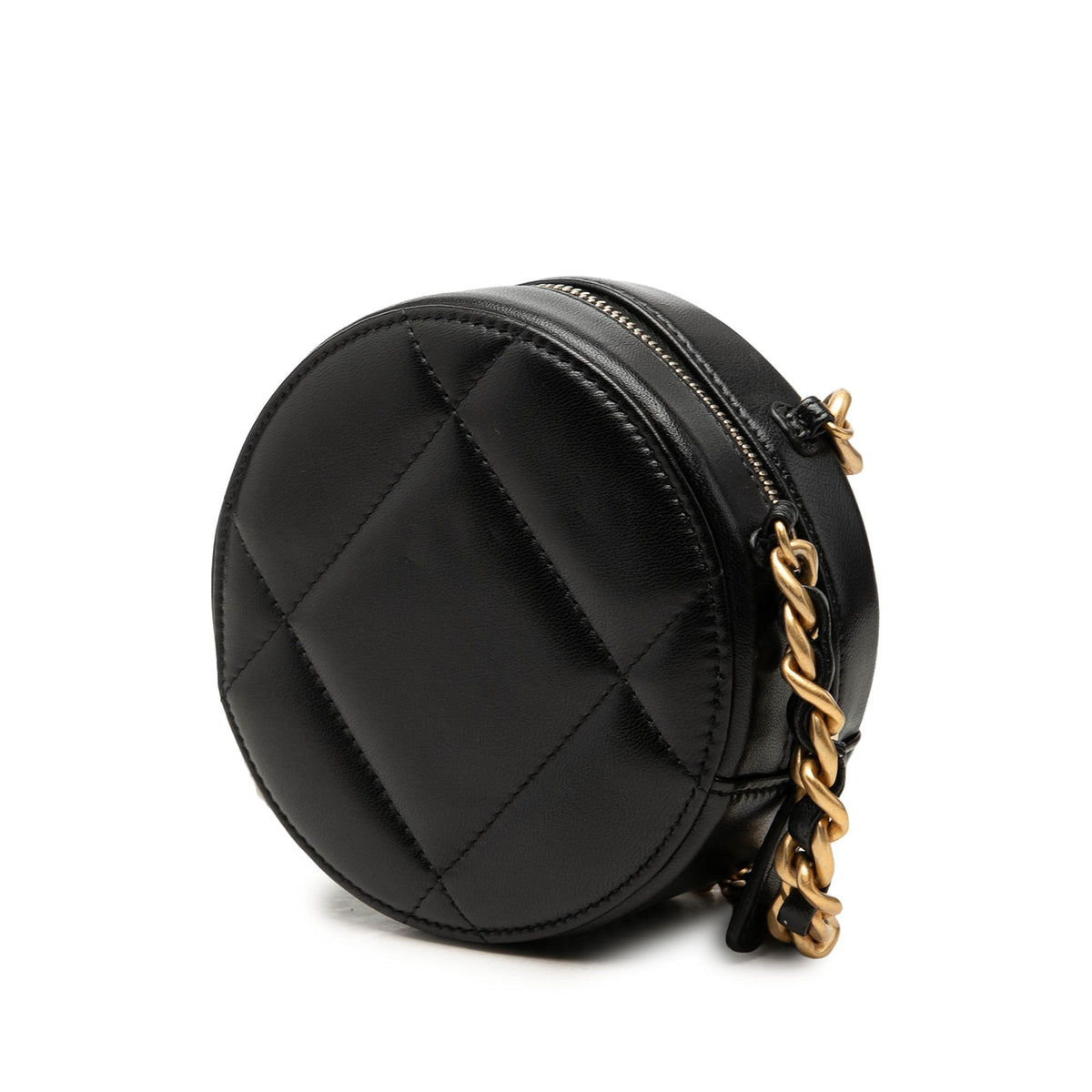 Chanel Lambskin 19 Round Clutch with Chain — Black