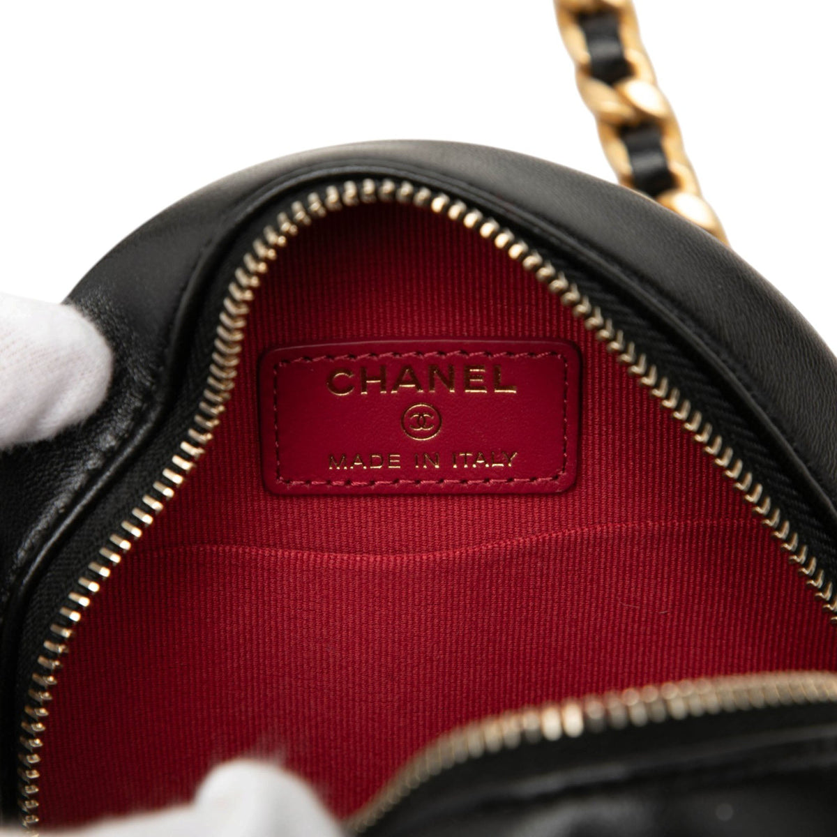 Chanel Lambskin 19 Round Clutch with Chain — Black