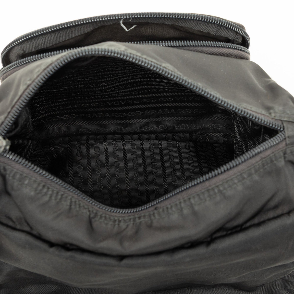 Prada Tessuto Zip Buckle Messenger Bag — Black