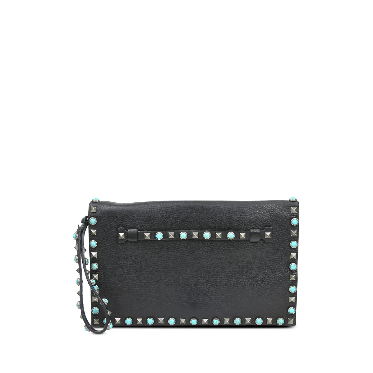 Valentino Leather Rolling Rockstud Wristlet Clutch — Black