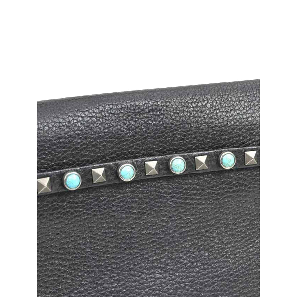 Valentino Leather Rolling Rockstud Wristlet Clutch — Black