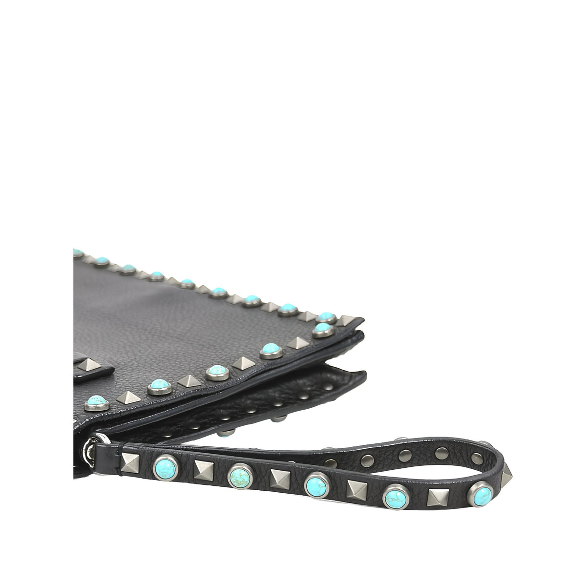Valentino Leather Rolling Rockstud Wristlet Clutch — Black