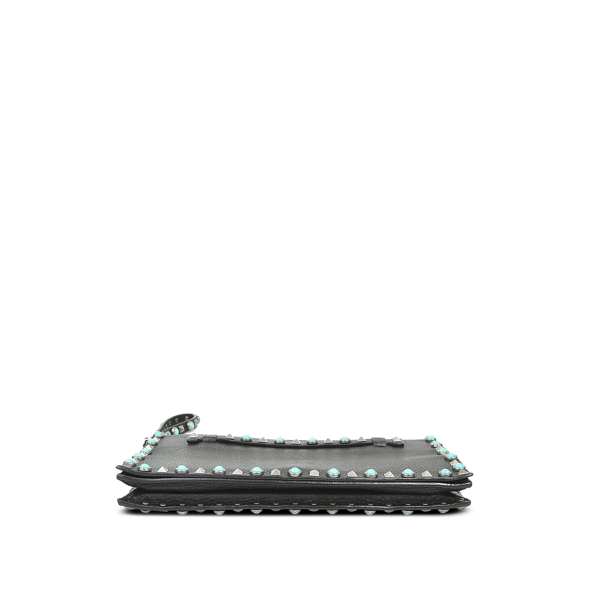 Valentino Leather Rolling Rockstud Wristlet Clutch — Black