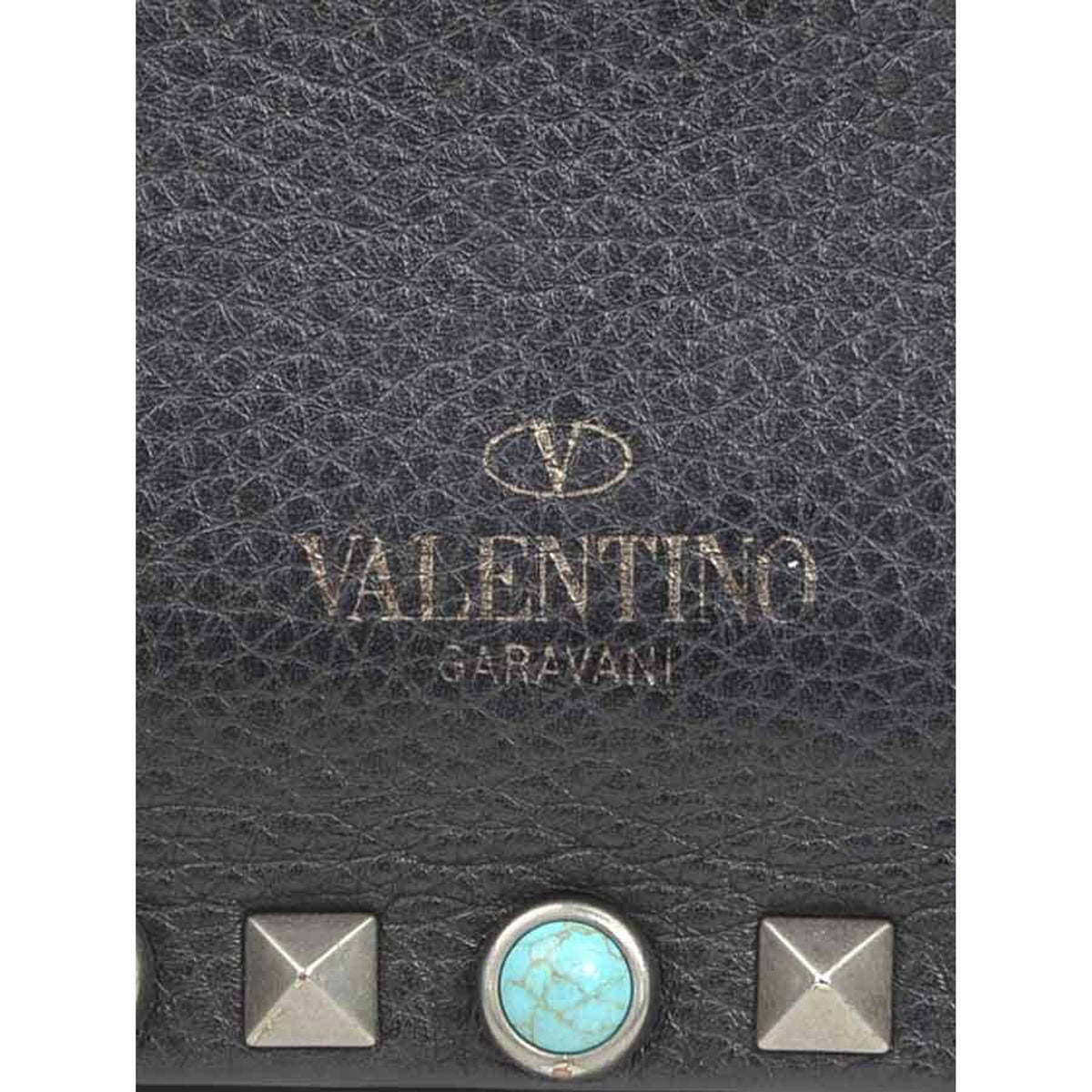 Valentino Leather Rolling Rockstud Wristlet Clutch — Black