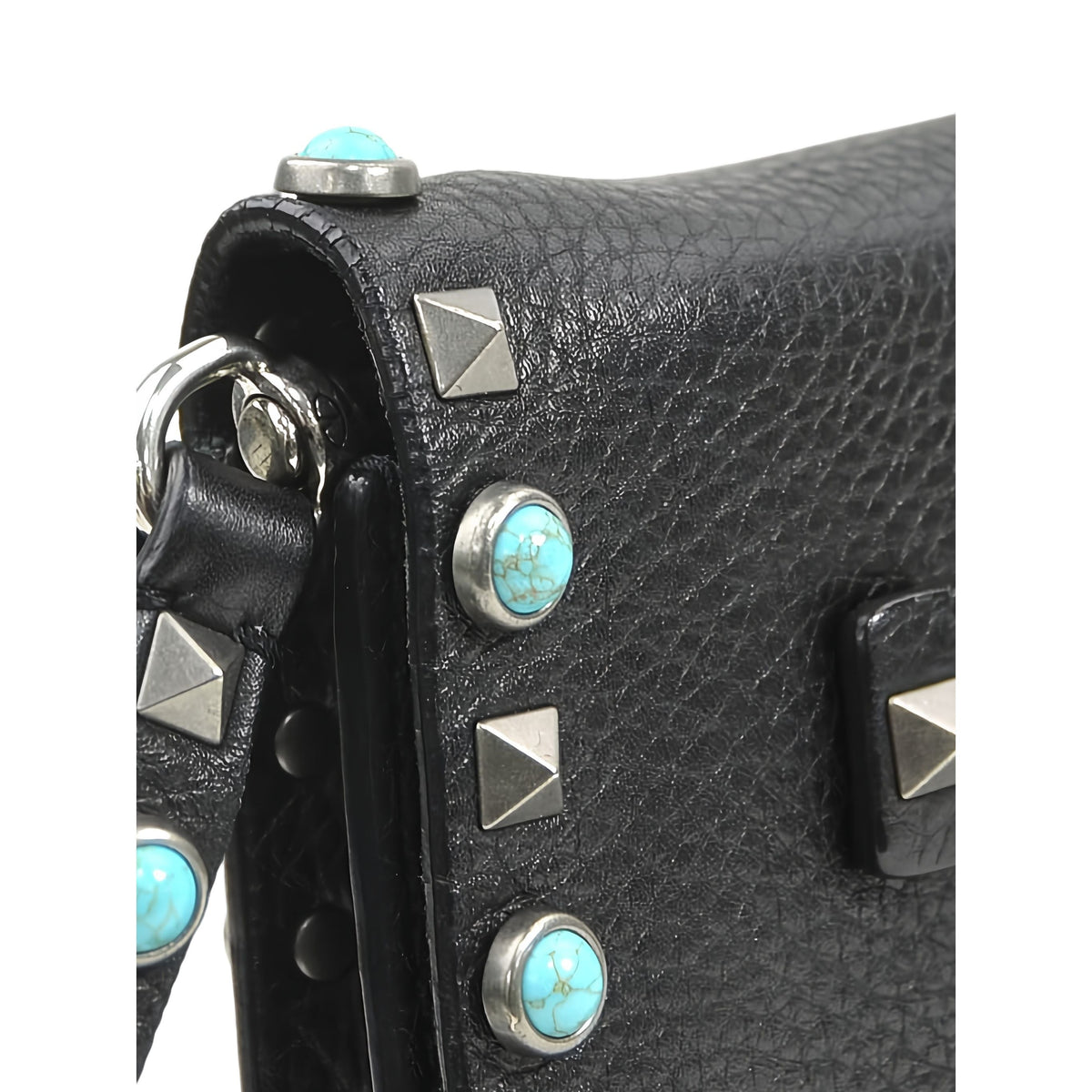 Valentino Leather Rolling Rockstud Wristlet Clutch — Black