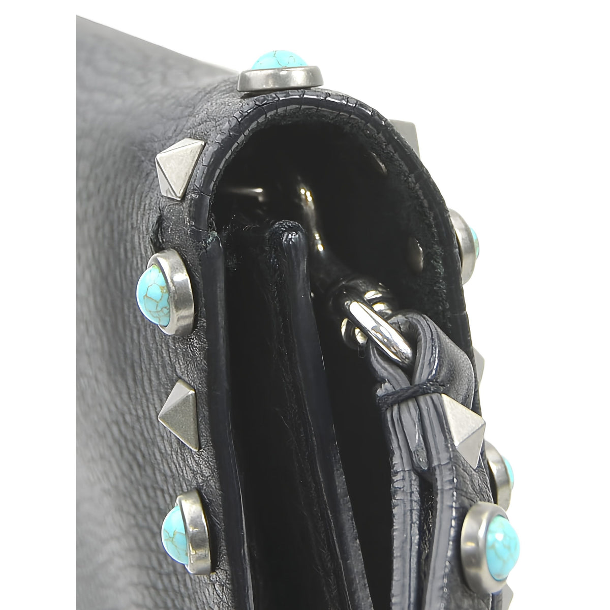 Valentino Leather Rolling Rockstud Wristlet Clutch — Black