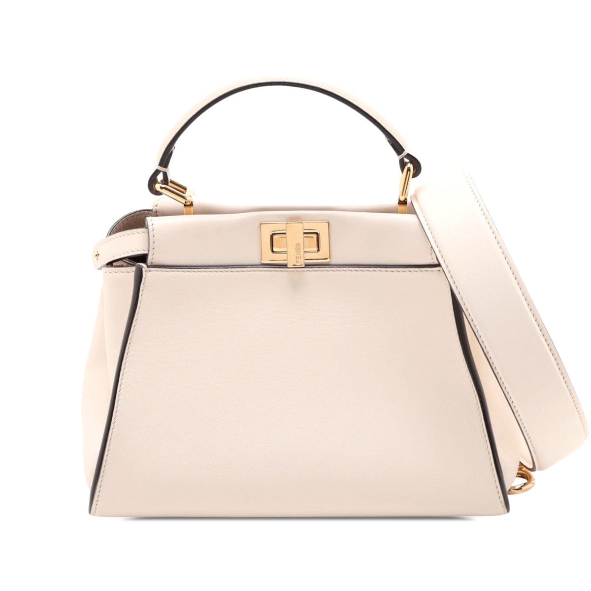 Fendi Mini Leather Peekaboo Iconic Satchel — White