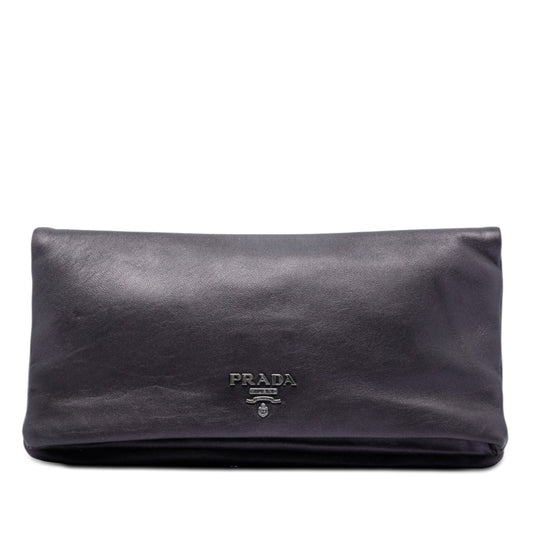 Prada Metallic Soft Calf Fold Over Clutch