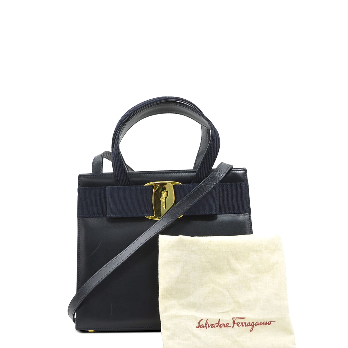 Ferragamo Leather Vara Bow Satchel — Black
