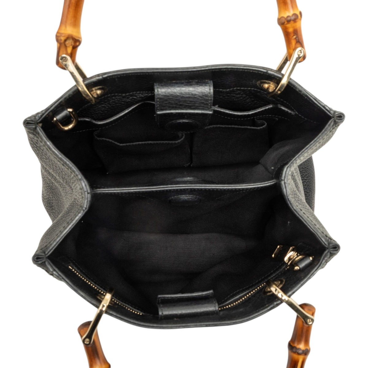 Gucci Small Calfskin Bamboo Shopper Satchel — Black