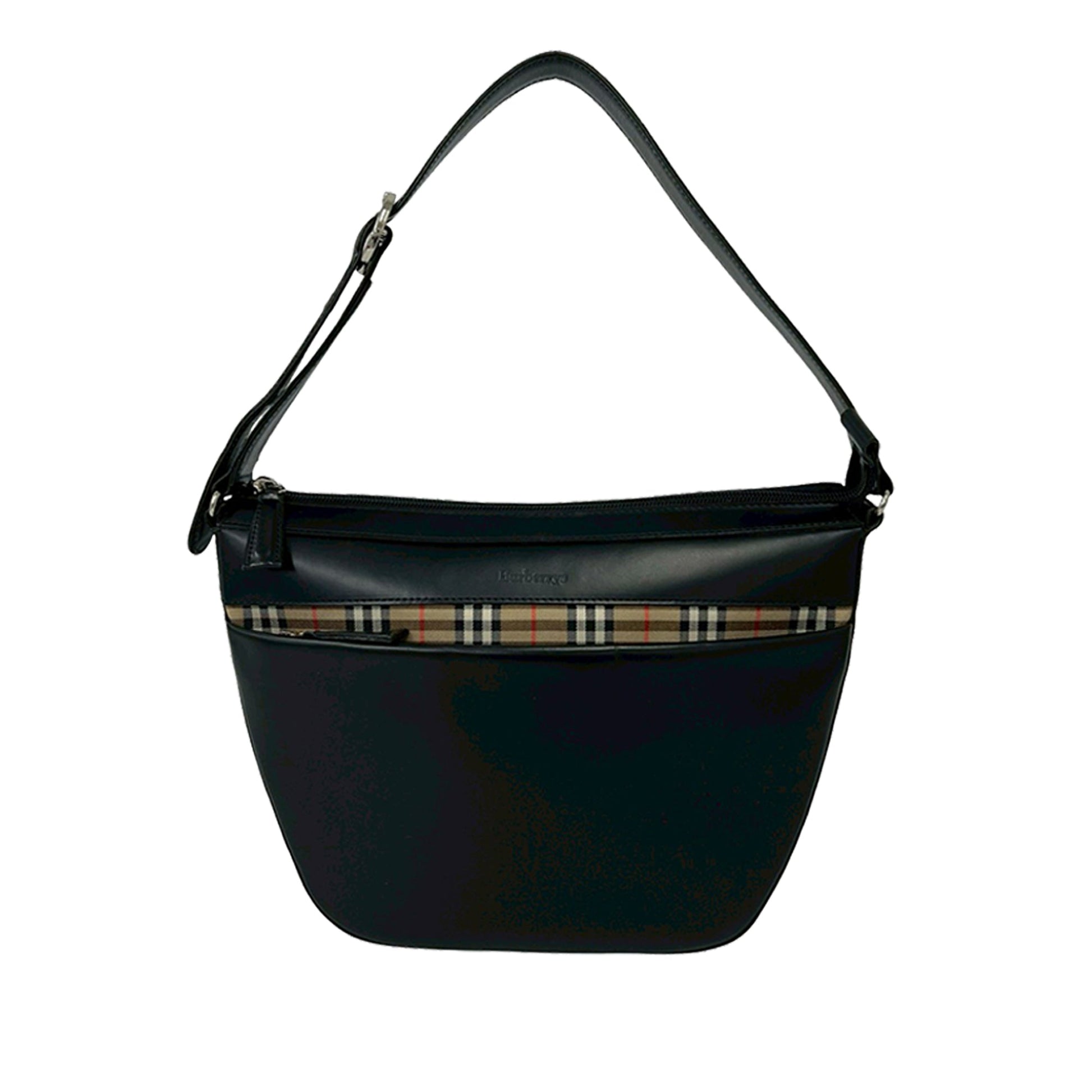 Burberry House Check Canvas Trimmed Leather Shoulder Bag
