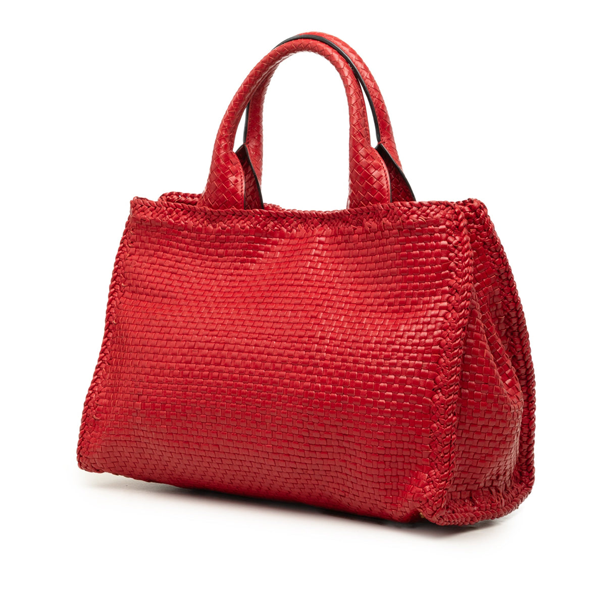 Prada Small Woven Goatskin Madras Satchel — Red