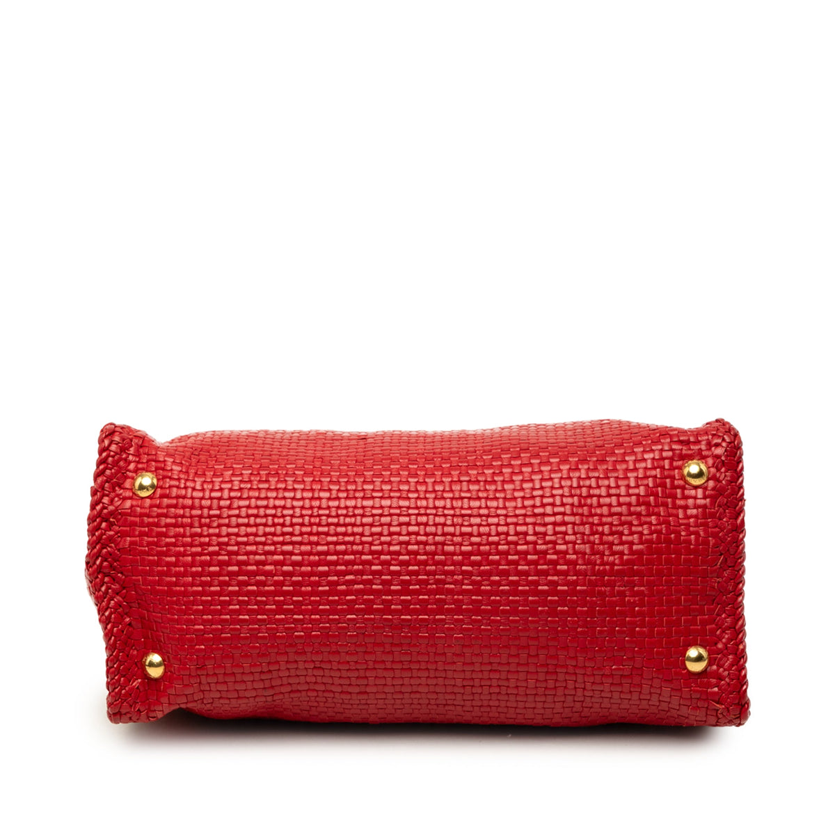 Prada Small Woven Goatskin Madras Satchel — Red
