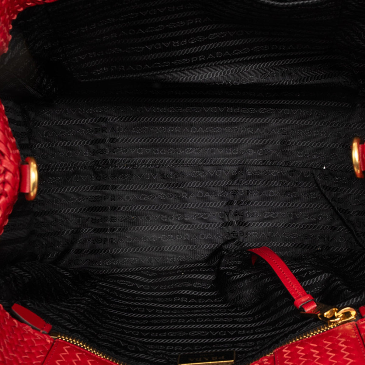 Prada Small Woven Goatskin Madras Satchel — Red