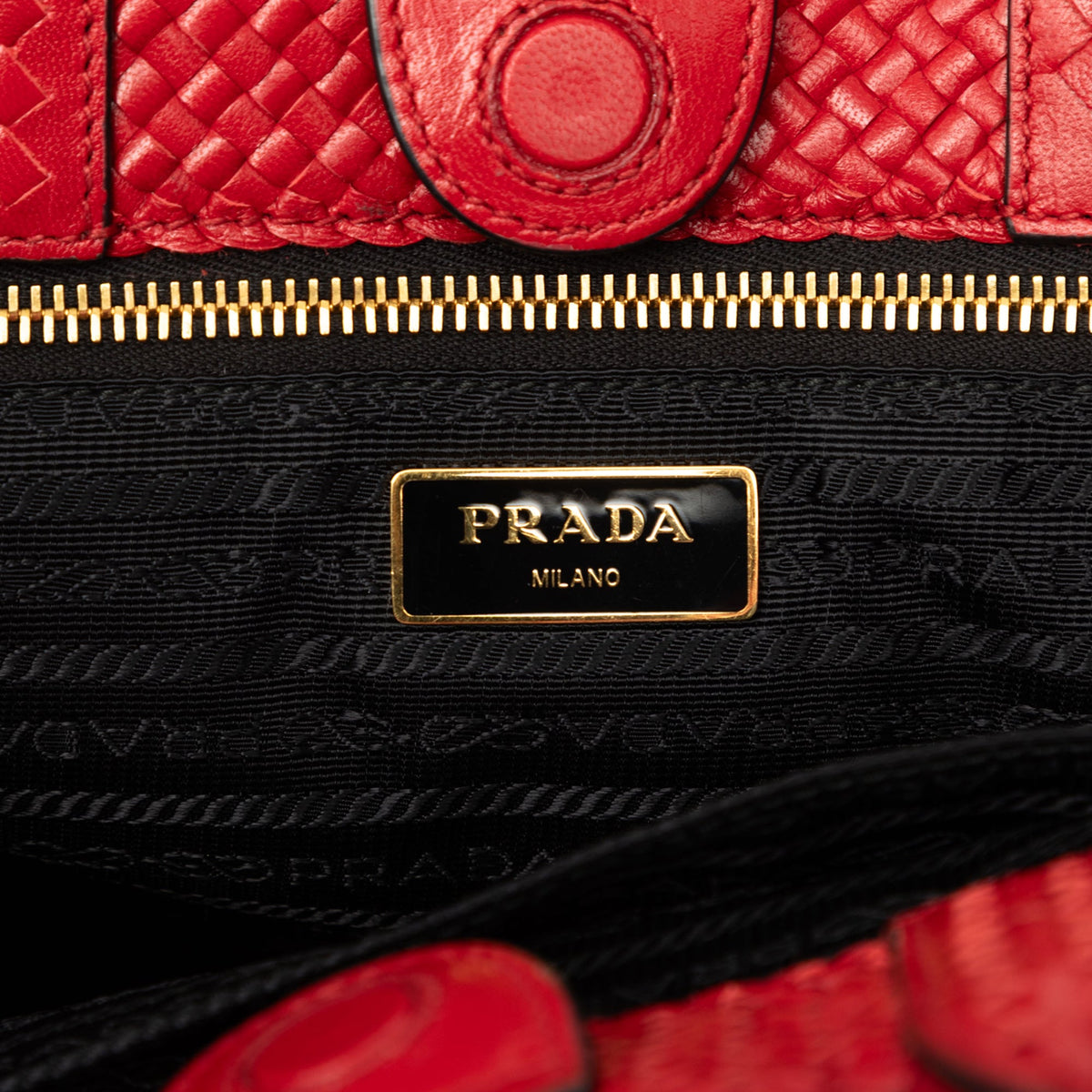 Prada Small Woven Goatskin Madras Satchel — Red