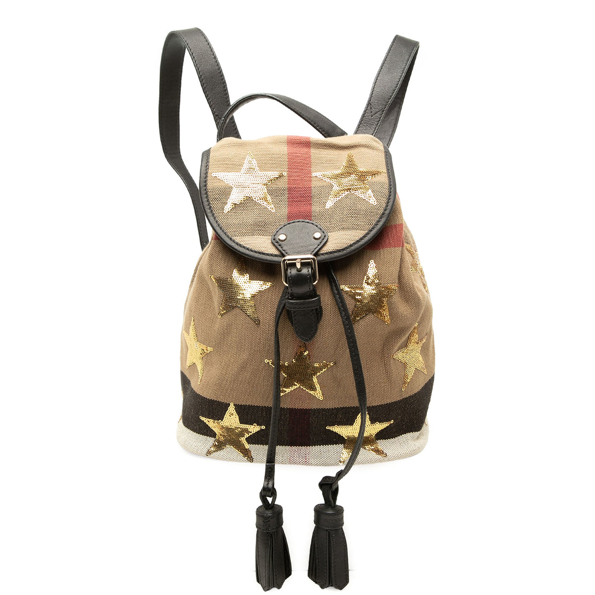 Burberry Mega Check Canvas Star Sequin Backpack — Brown
