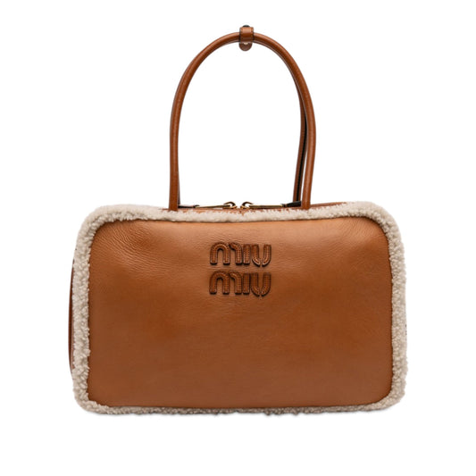 Miu Miu Large Shearling Trimmed Calfskin Logo Beau Shoulder Bag