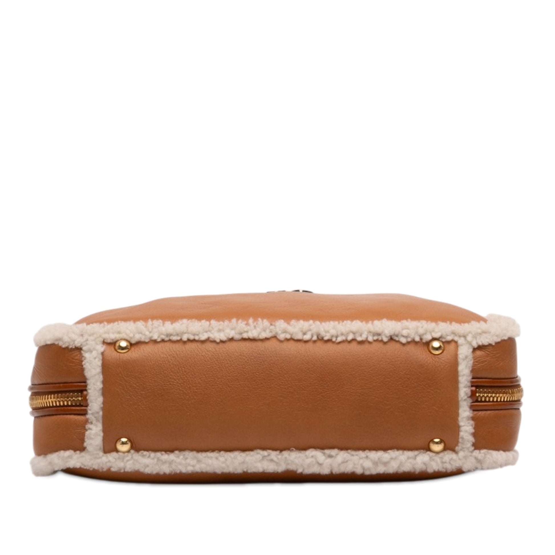 Miu Miu Large Shearling Trimmed Calfskin Logo Beau Shoulder Bag