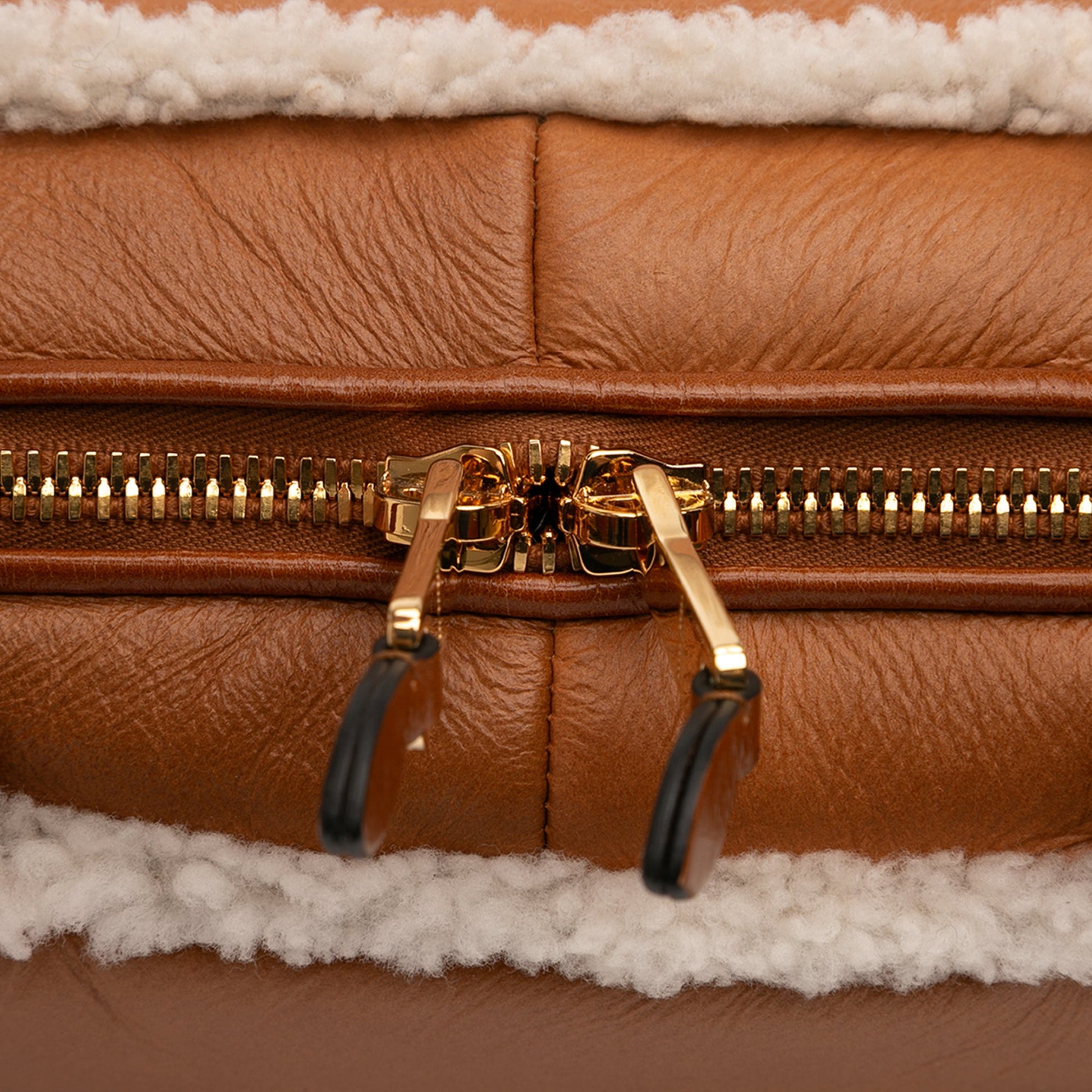 Miu Miu Large Shearling Trimmed Calfskin Logo Beau Shoulder Bag