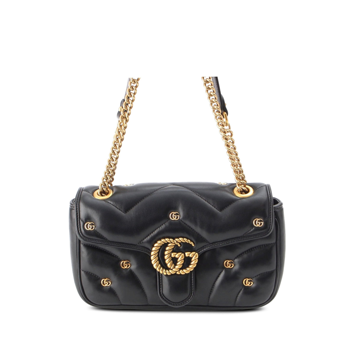 Gucci Medium GG Marmont GG Studded Matelasse Leather Shoulder Bag — Black