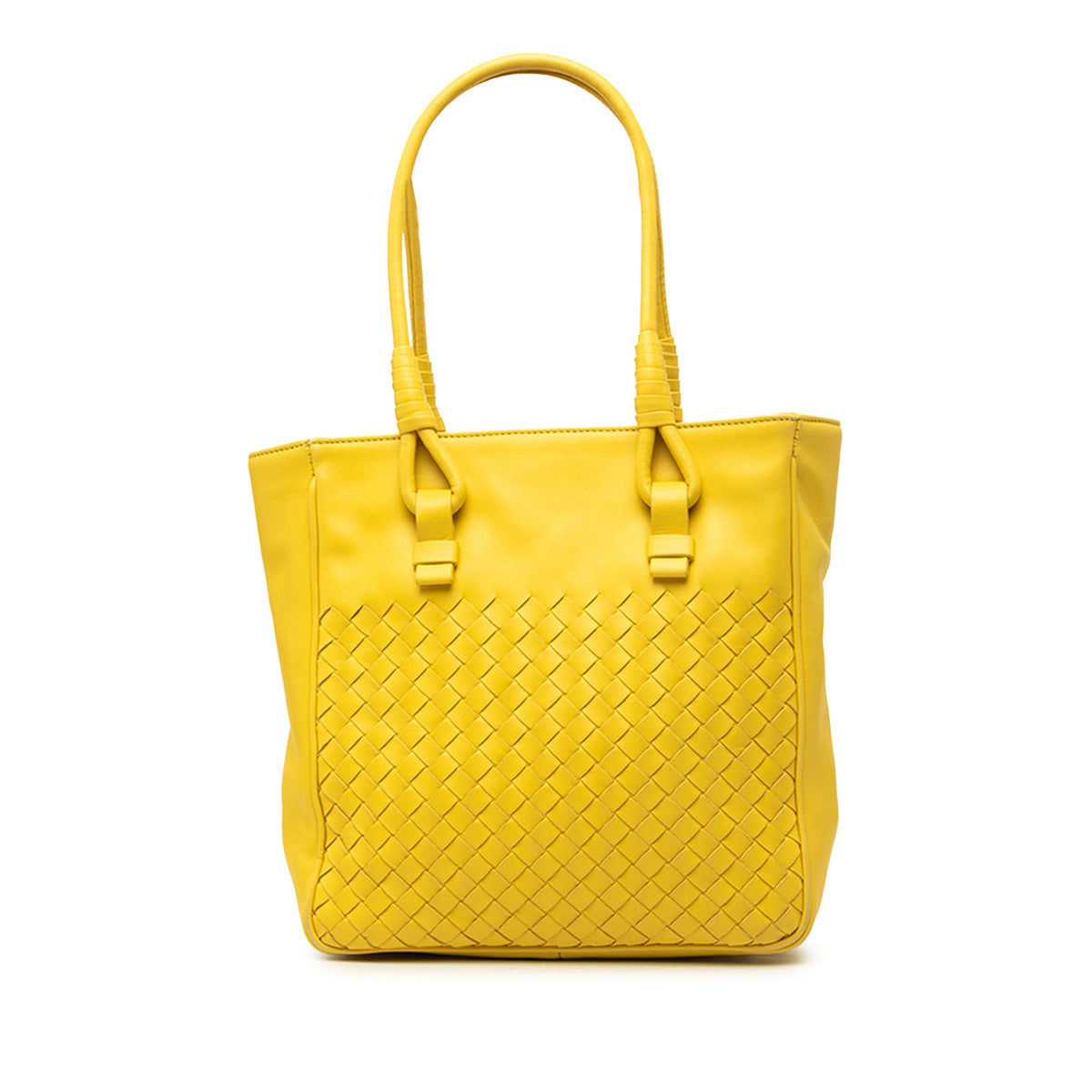 Bottega Veneta Intrecciato Trimmed Nappa Vertical Shopper Tote — Yellow