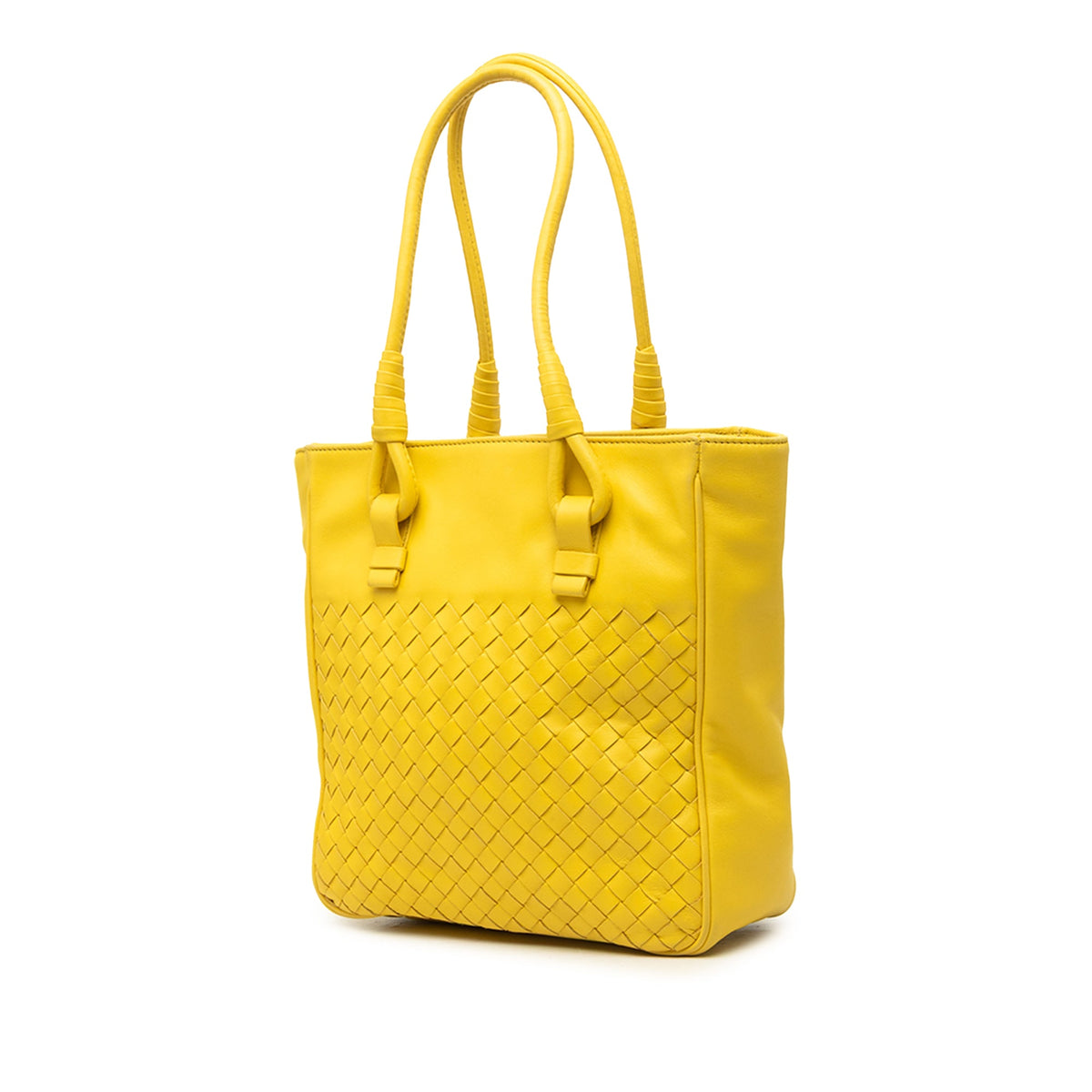Bottega Veneta Intrecciato Trimmed Nappa Vertical Shopper Tote — Yellow