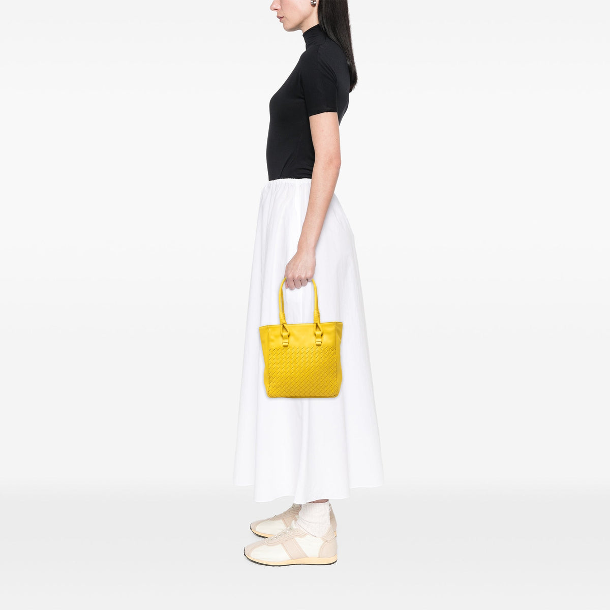 Bottega Veneta Intrecciato Trimmed Nappa Vertical Shopper Tote — Yellow