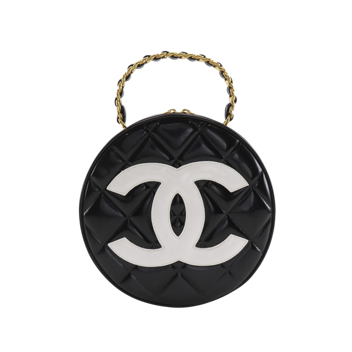 Chanel CC Quilted Patent Round Vanity Bag