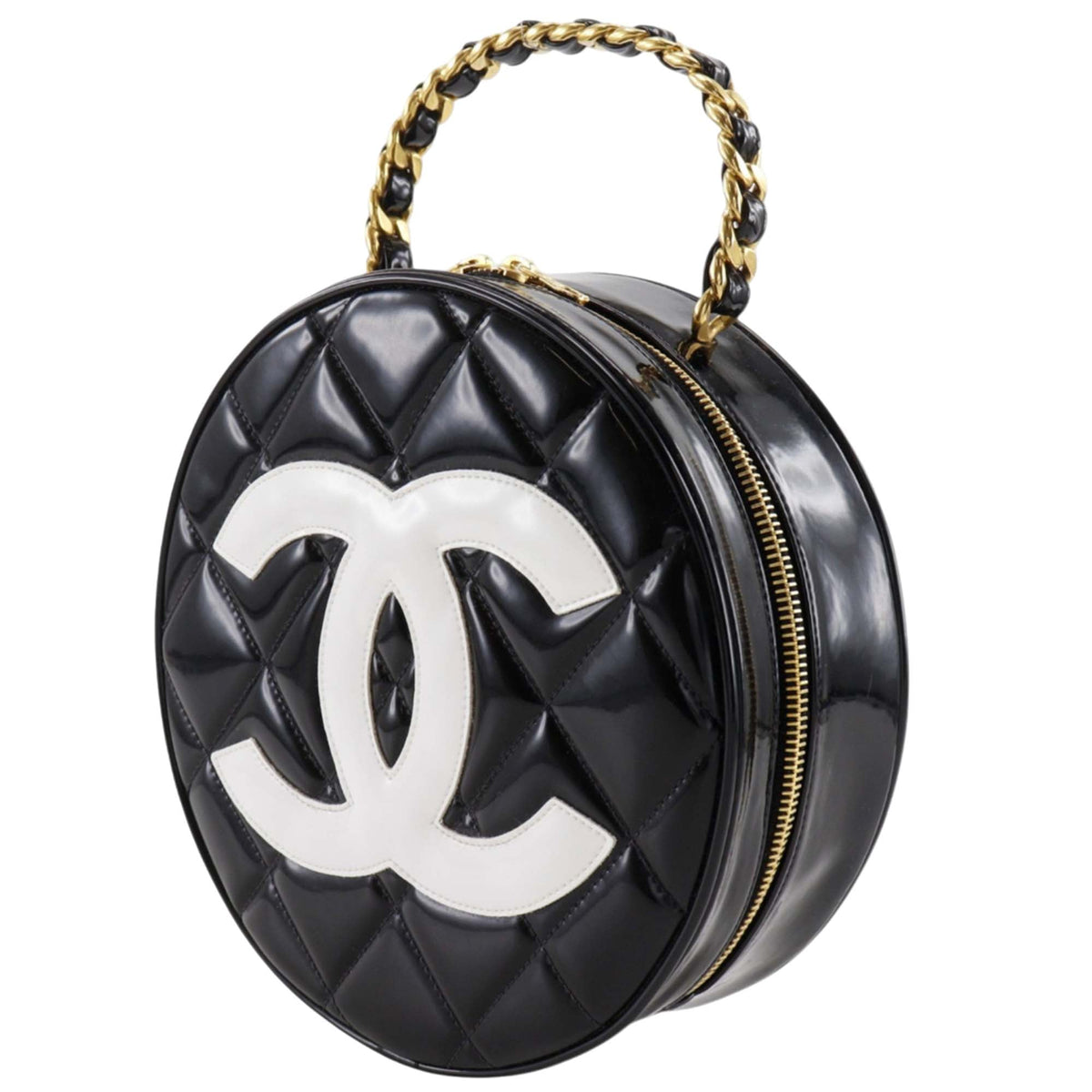 Chanel CC Quilted Patent Round Vanity Bag