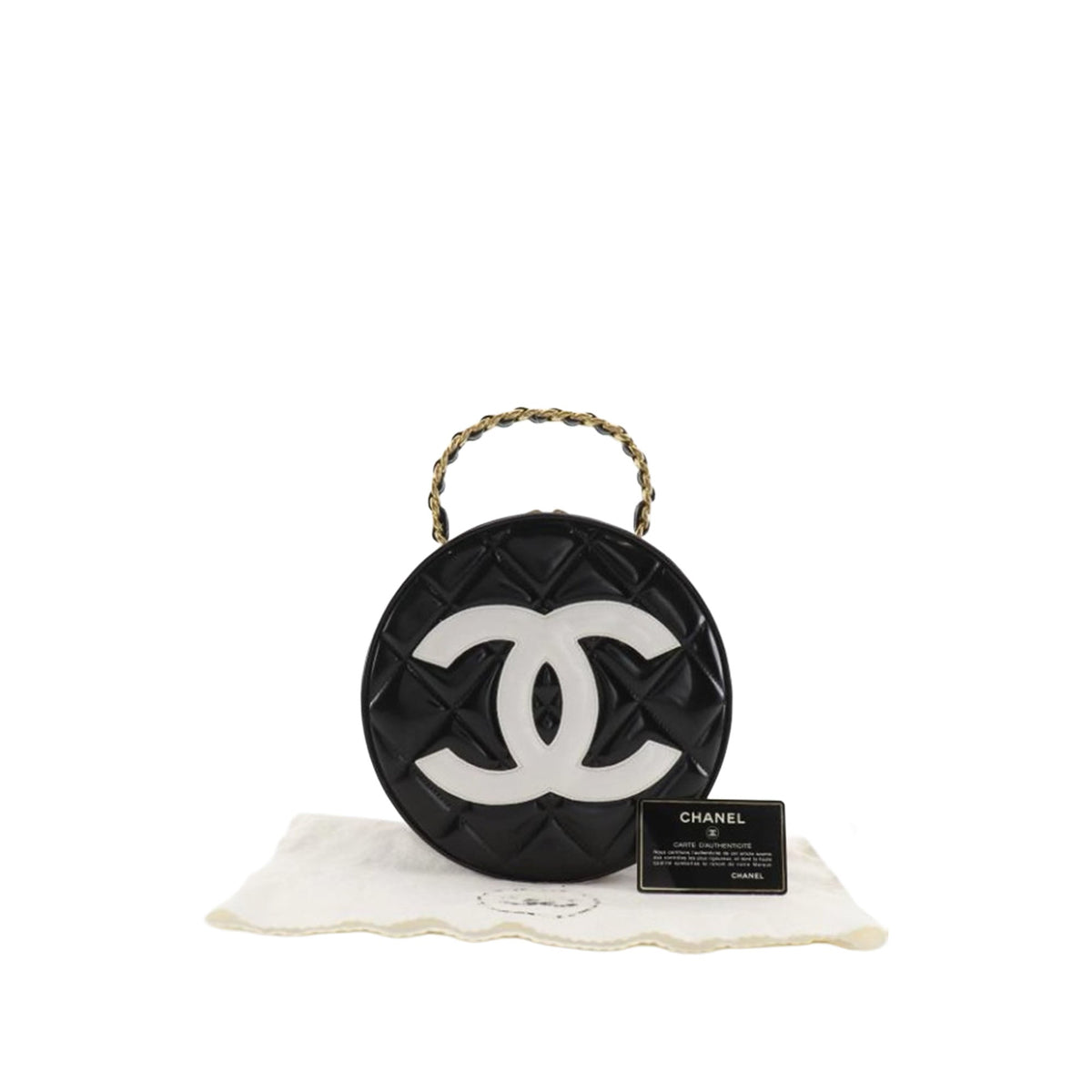 Chanel CC Quilted Patent Round Vanity Bag