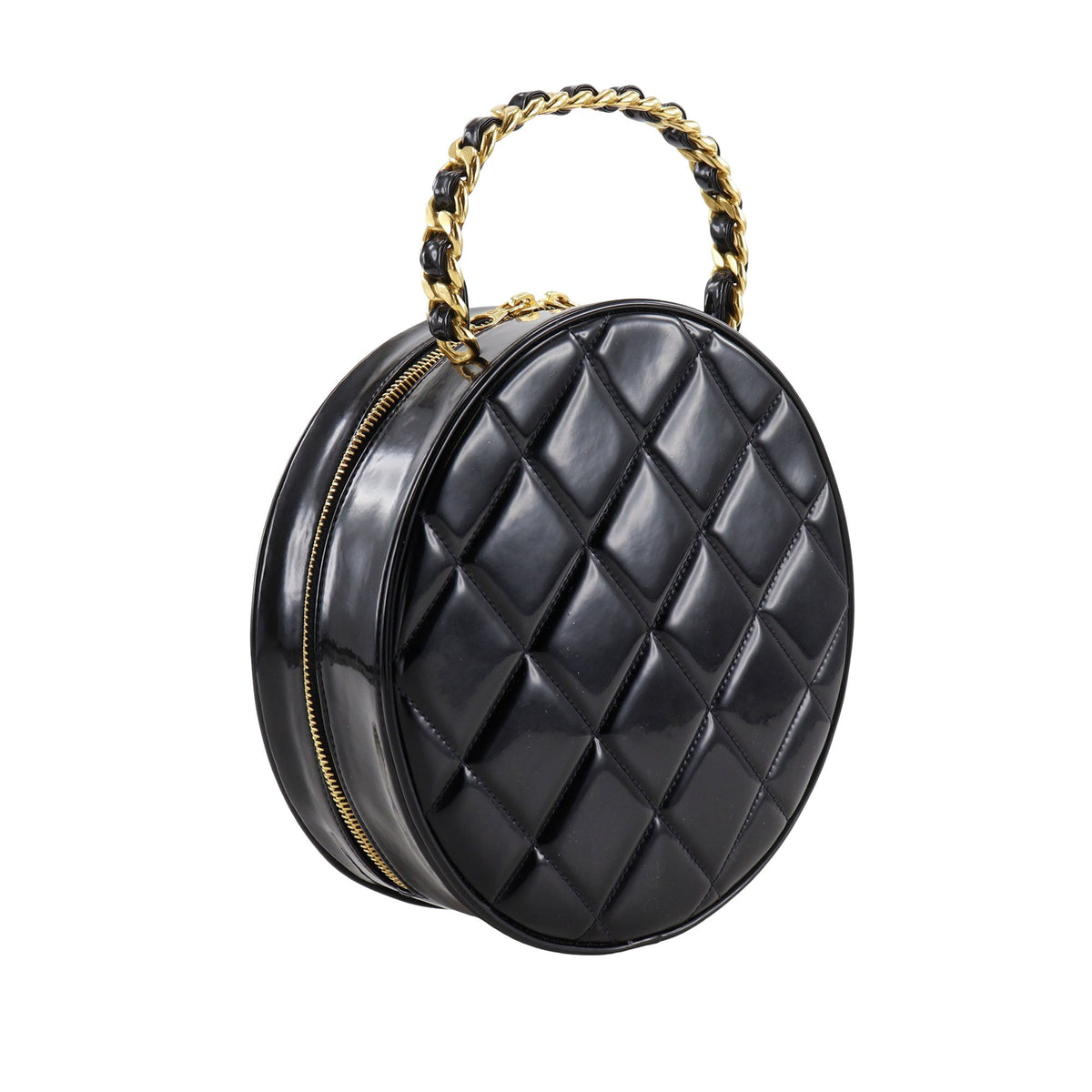 Chanel CC Quilted Patent Round Vanity Bag