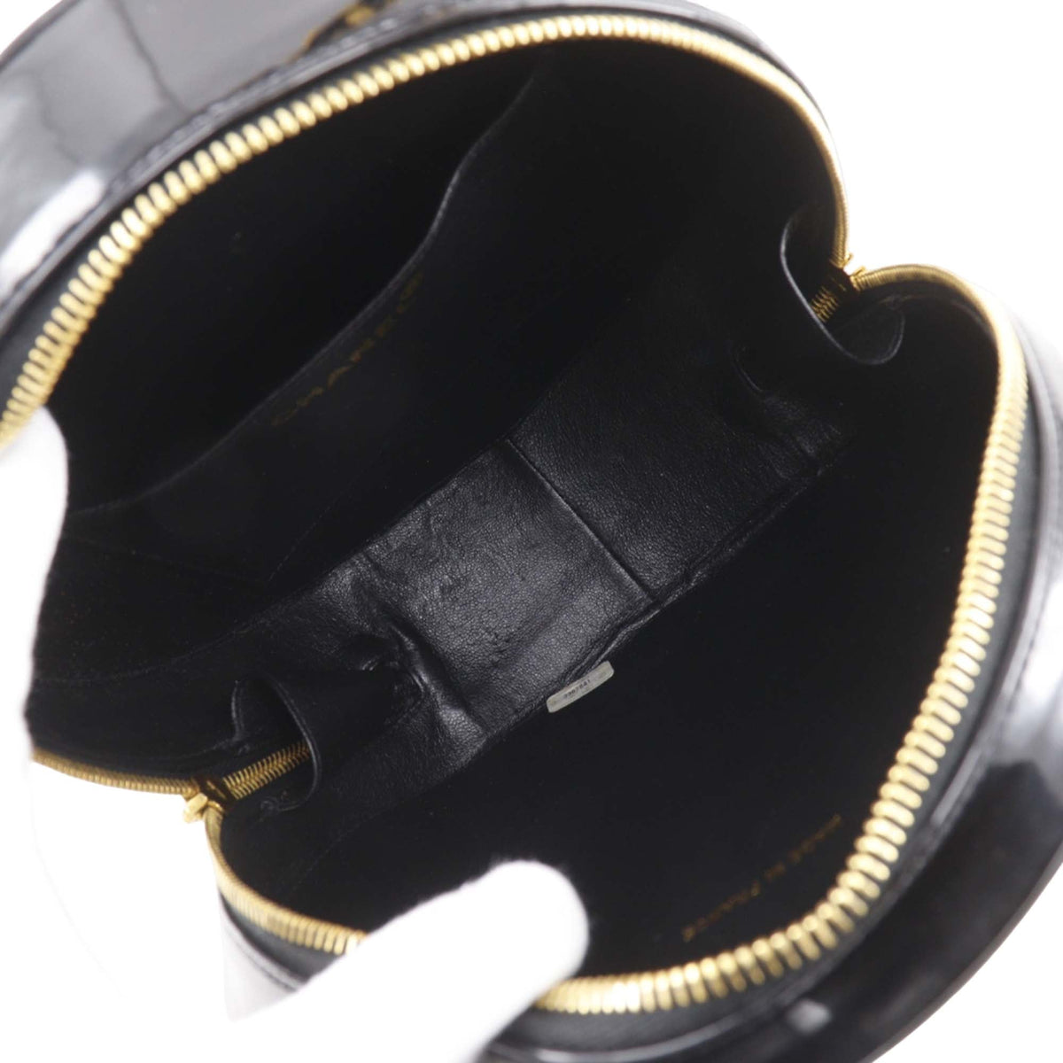Chanel CC Quilted Patent Round Vanity Bag