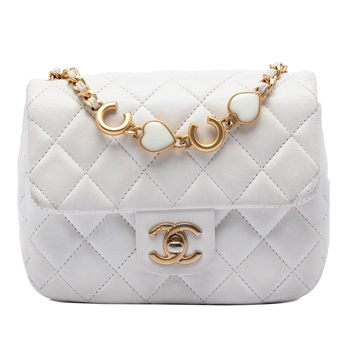 Chanel Mini Square Classic Lambskin Enamel Coco Hearts Single Flap